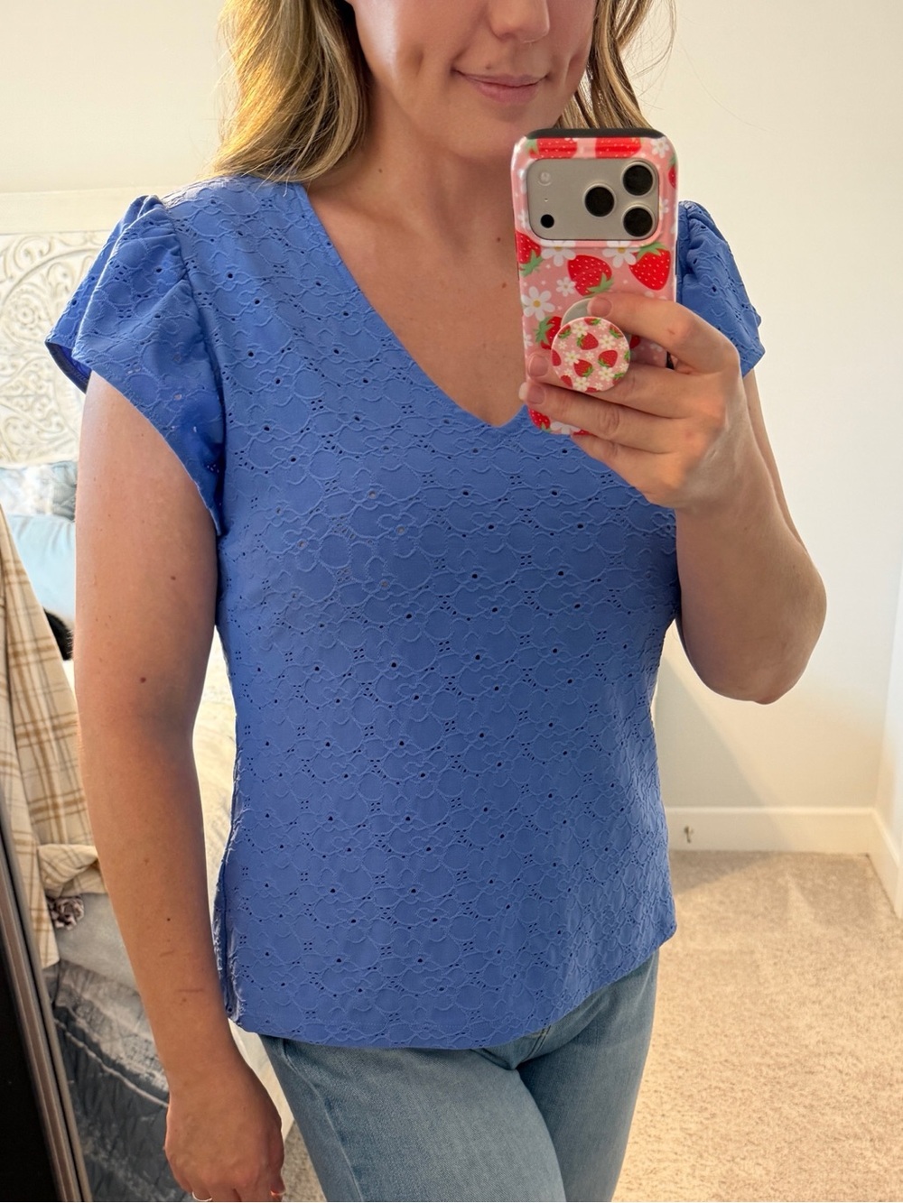 Michael Kors Periwinkle Eyelet V-Neck Blouse